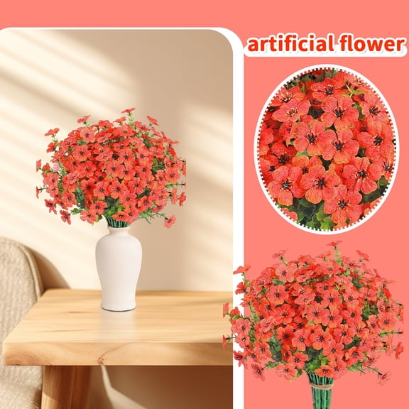 Hydrangea Artificial Flowers AURIGATE 8 Bundles Artificial Flowers, UV Resistant Outdoor Flowers, Flowers for Cemetery Decoration Home Kitchen Bedroom Wedding Party Decor (A)