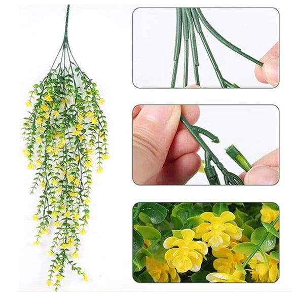 Hydrangea Artificial Flowers Artificial Hanging Flowers Hanging Plants Bouquet Hanging Vine Plants Drooping Plants Suitable for Wall Home Garden Yard Indoor And Outdoor Decoration. (Yellow)