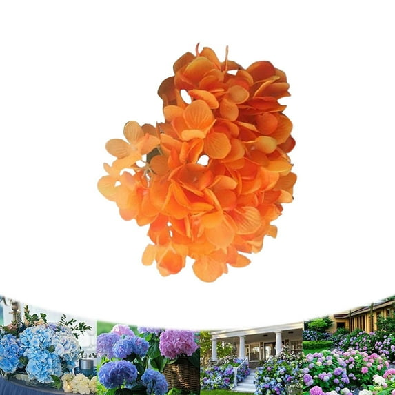 Hydrangea Artificial Flowers, Artificial Hydrangeas Silk Flowers for Home Decor Indoor, Wedding Flowers Bouquets Faux Flowers Kitchen Centerpiece Table Decorations (Orange) 19.6Inches