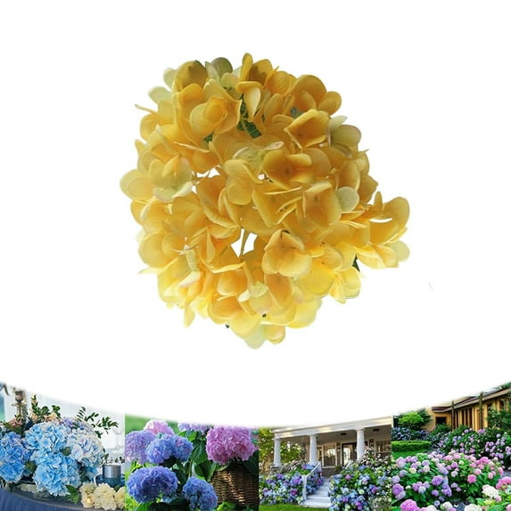 Hydrangea Artificial Flowers, Artificial Hydrangeas Silk Flowers for Home Decor Indoor, Wedding Flowers Bouquets Faux Flowers Kitchen Centerpiece Table Decorations (Yellow) 19.6Inches