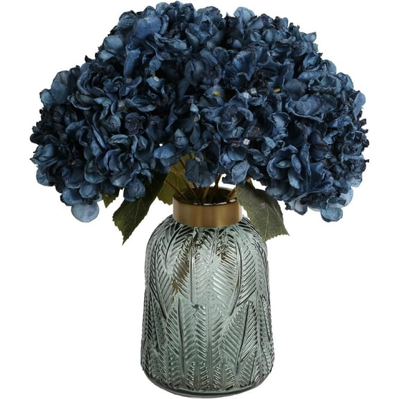 Hydrangea Artificial Flowers Blue Fake Hydrangea Heads Silk Dried Flowers with Stems Faux Flowers Centerpiece Table Decorations for DIY Wedding Baby Shower Party Shop Home (Blue)
