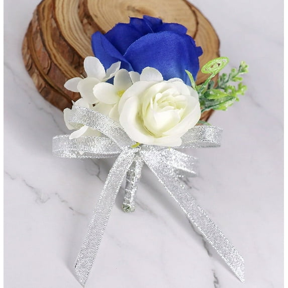 Hydrangea Artificial Flowers Blue Wrist Flower And Corsage, Corsage Prom Decoration, Rose Corsage, Wrist Flower Corsage Wristband Set for Wedding Anniversary Prom Party (A)