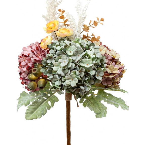 Hydrangea Artificial Flowers Bouquet, Pre-Arranged Fake Flowers Bouquet with Ranunculus, Eucalyptus, Pampas, Real Touch Silk Flowers for Centerpiece Shelf Table Wedding Home Decor