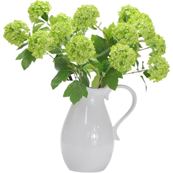 Hydrangea Artificial Flowers Fake Hydrangeas - Silk Flowers 4 Pack 28 Inch Long with 12 Real Touch Blooms, Snowball Viburnum for Wedding and Home Decor (Green)