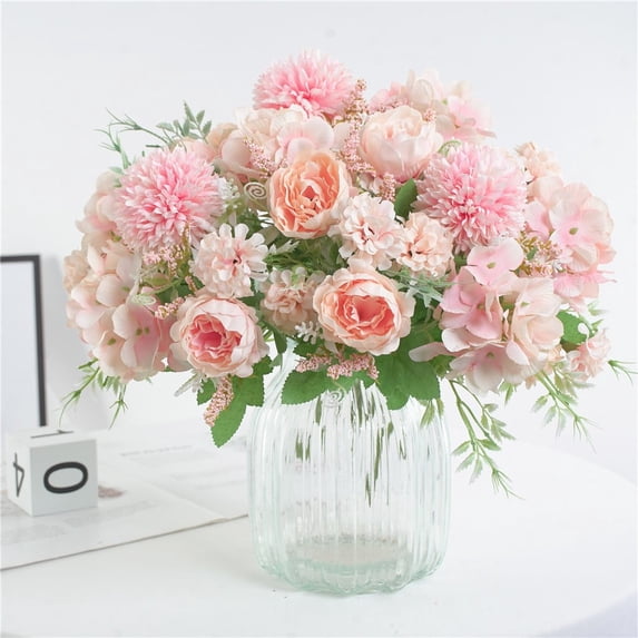 Hydrangea Artificial Flowers, Fake Peony Silk Hydrangea Bouquet Decor Plastic Flower Arrangements Wedding Decoration Table Centerpieces(Pink)