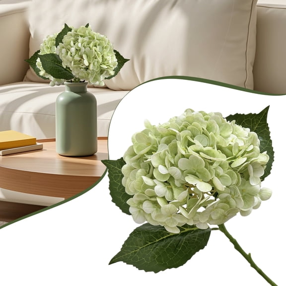 Hydrangea Artificial Flowers, Faux Hydrangea Flowers, Large Artificial Hydrangea Flowers 3D Realistic Hydrangea Stems Home Wedding Party Table Centerpieces Decoration Light Green 1Pcs