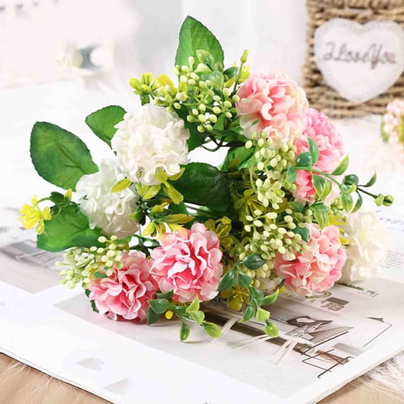 Hydrangea Artificial Flowers, Faux Hydrangea Flowers Outdoor, Realistic Artificial Florals, Faux Blooms Arrangement for Home, Flower Bouquet for Wedding, Durable Floral Decor, 12.99 in,Pink