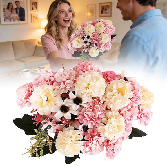 Hydrangea Artificial Flowers, Large Realistic Long Stem Faux Hydrangea Bouquets Flowers Arrangements for Home Office Wedding Centerpieces DIY Decor, Pink