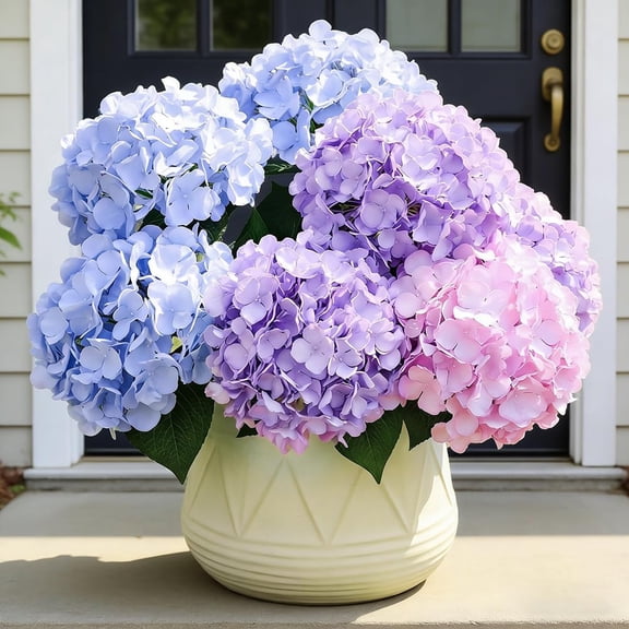 Hydrangea Artificial Flowers, Real Touch Flowers Hydrangea UV Resistant Outdoor Faux Silk Floral Bundles Porch Garden Decor