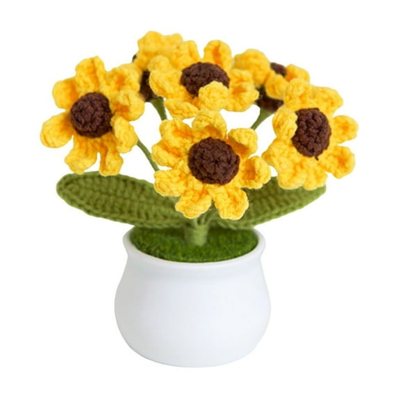 Hydrangea Artificial Flowers Single Handmade Crocheted Daisy Flower Pot - Multicolored Decorative Flower for Home, Or Gifting (Choose Your Favorite Color) (A)