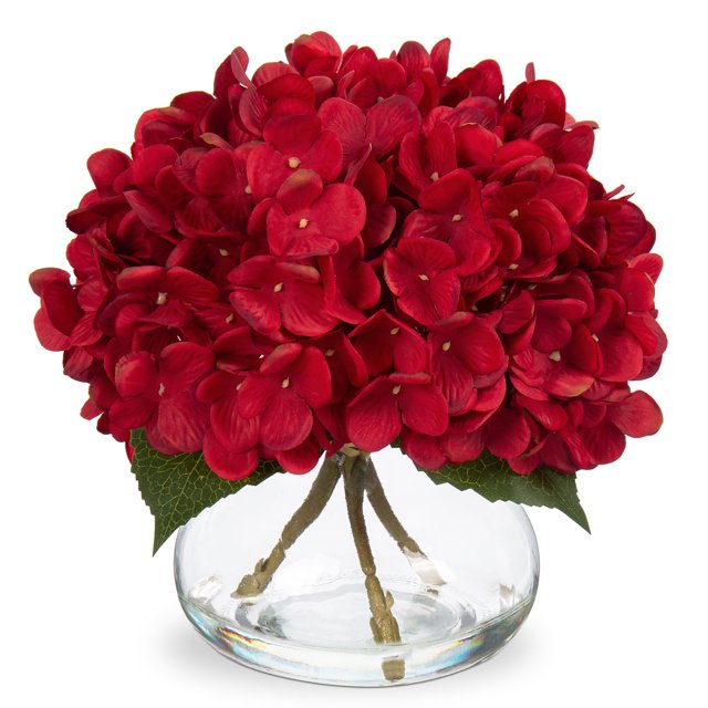 Hydrangea Artificial Flowers in Vase Red Silk Fake Flowers Arrangements