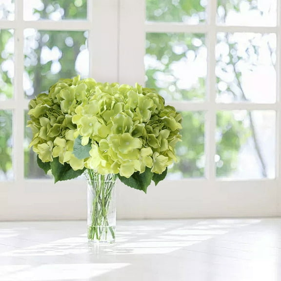 Hydrangea Artificial Flowers in Vase Red Silk Fall Fake Flowers Arrangements with Glass Vase with Faux Water Faux Floral Bulk Bouquet for Office Table Centerpiece Shelf Home Decorations