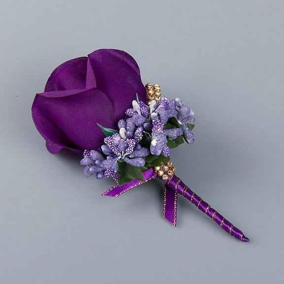 Hydrangea Artificial Flowers Wrist Corsage Bracelet, Corsage And Corsage Prom Rose Corsage Corsage Wristband Set for Wedding Anniversary Prom Party (Dark Purple)