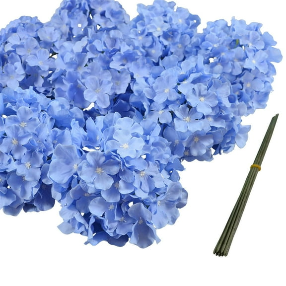 Hydrangea Artificial Flowers with Stems 10pcs Silk Blue Fake Hydrangea for Office Home Party Wedding Centerpiece Decoration Bouquets DIY Floral Decor
