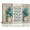 thumbnail image 1 of Hydrangea Bathroom Wall Art Christian Flower Wall Decor Religious Blue Butterfly Flower Pictures Farmhouse Rustic Canvas Painting Framed Artwork for Living Room Bathroom Bedroom Kitchen 16"x12", 1 of 6