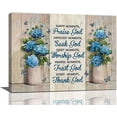 thumbnail image 1 of Hydrangea Bathroom Wall Art Christian Flower Wall Decor Religious Blue Butterfly Flower Pictures Farmhouse Rustic Canvas Painting Framed Artwork for Living Room Bathroom Bedroom Kitchen 16"x12", 1 of 6