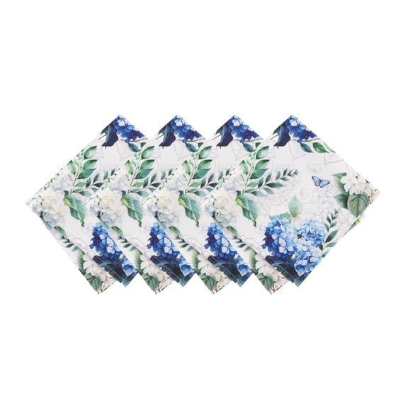 Elrene Home Fashions Hydrangea Bloom Floral Dinner Napkins, Set of 4, Multicolor, 17" x 17"