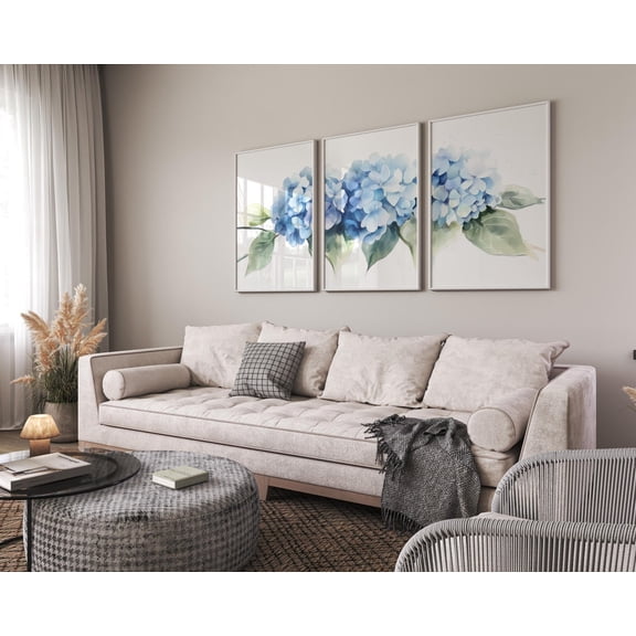 Hydrangea Bouquet Floral Wall Art Blue Set 3 Unframed Paper Print 8x12