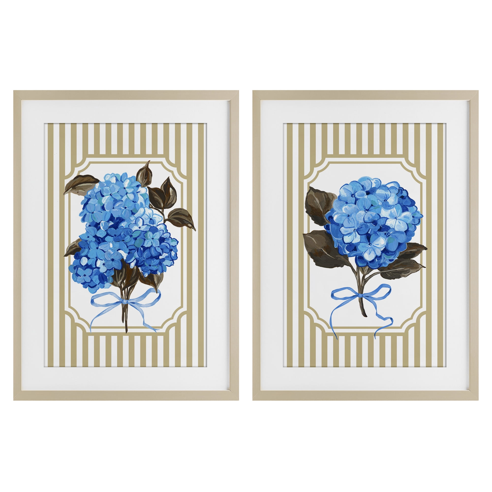 Hydrangea Bouquets with Bows 2 Piece Birch Framed Print Under Glass Set, design by Adonna Ebrahimi