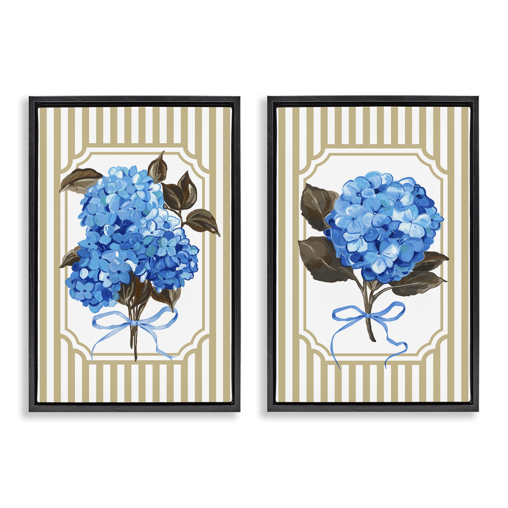 Hydrangea Bouquets with Bows 2 Piece Black Framed Floater Canvas Set, design by Adonna Ebrahimi