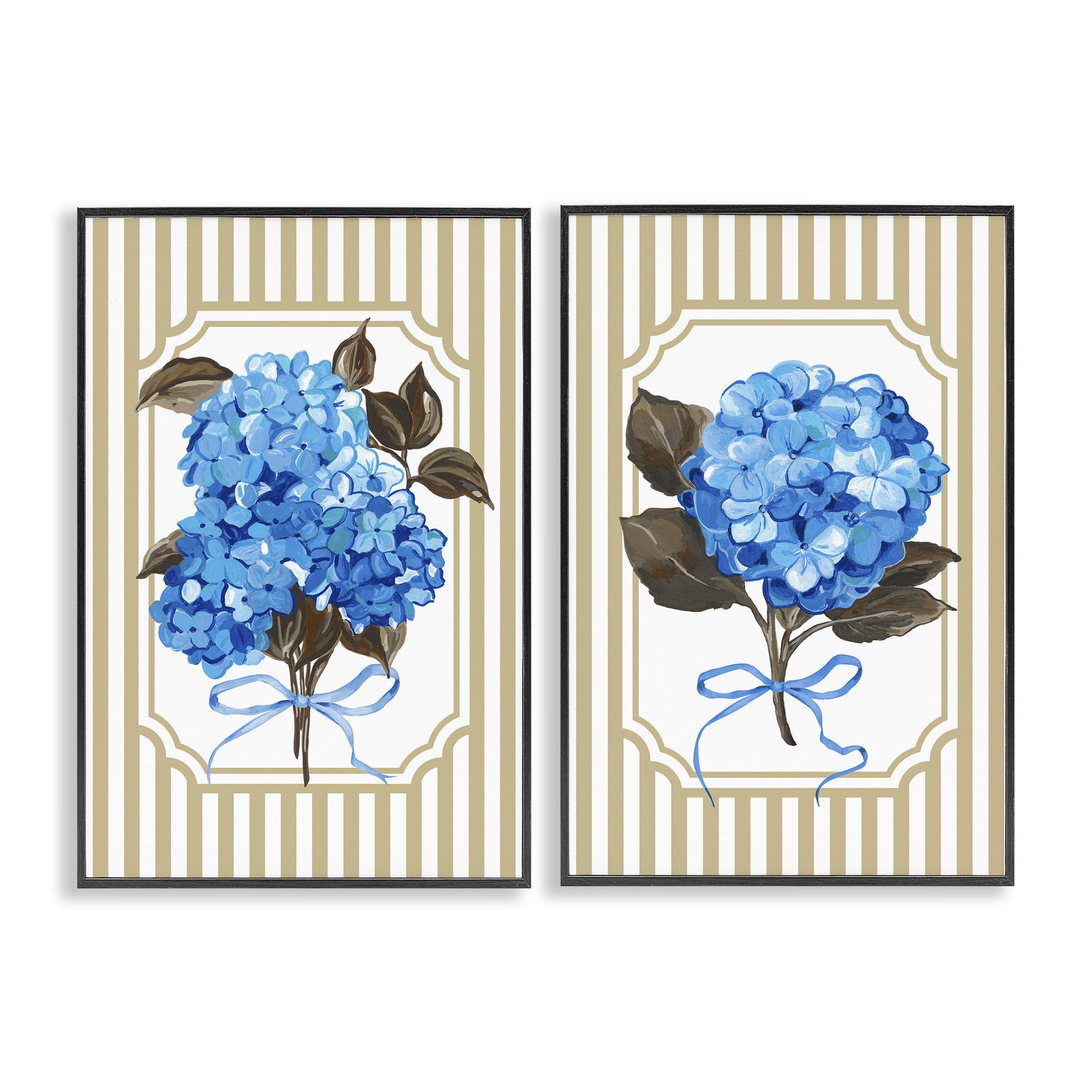 Hydrangea Bouquets with Bows 2 Piece Black Framed Giclee Art Set, design by Adonna Ebrahimi