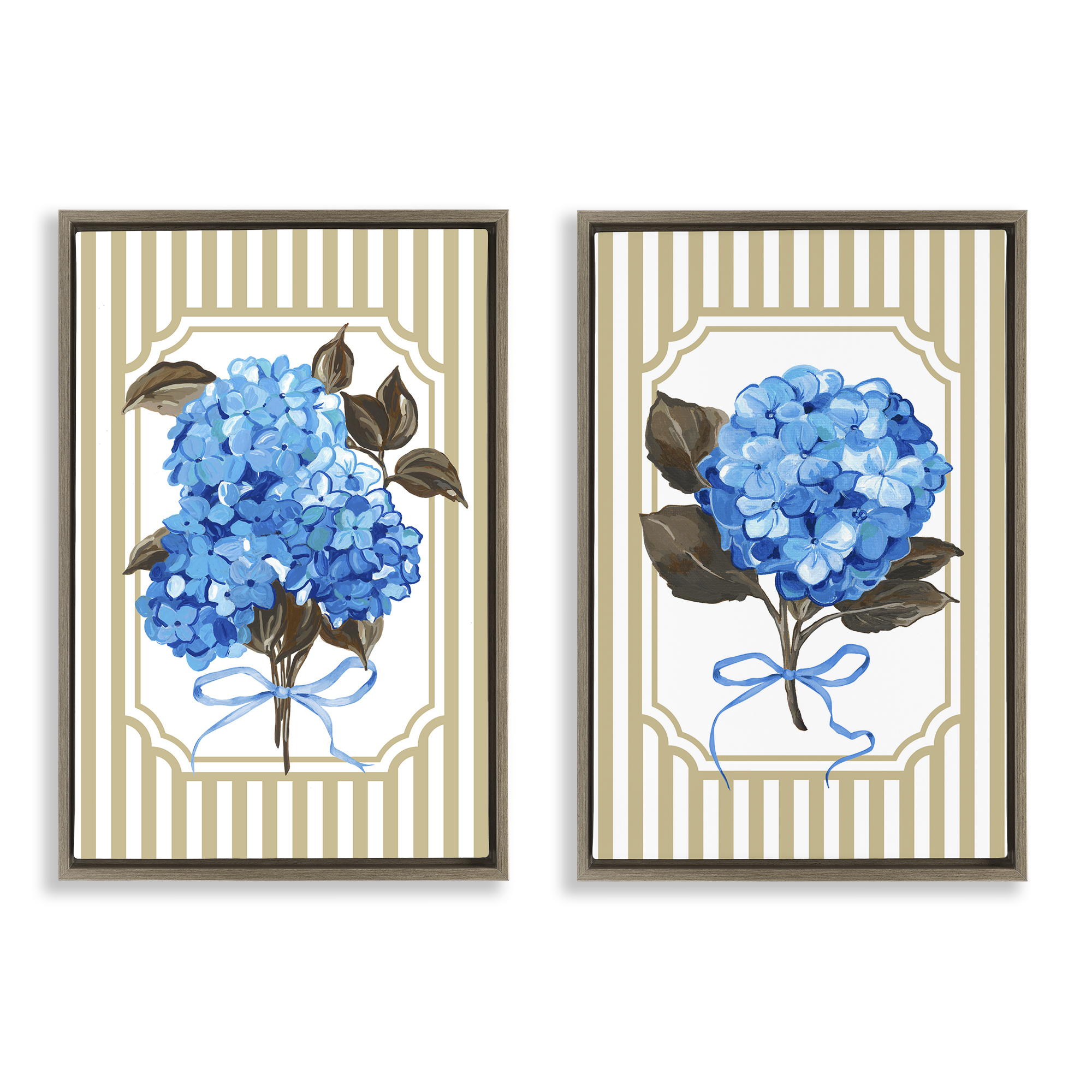 Hydrangea Bouquets with Bows 2 Piece Brown Framed Floater Canvas Set, design by Adonna Ebrahimi