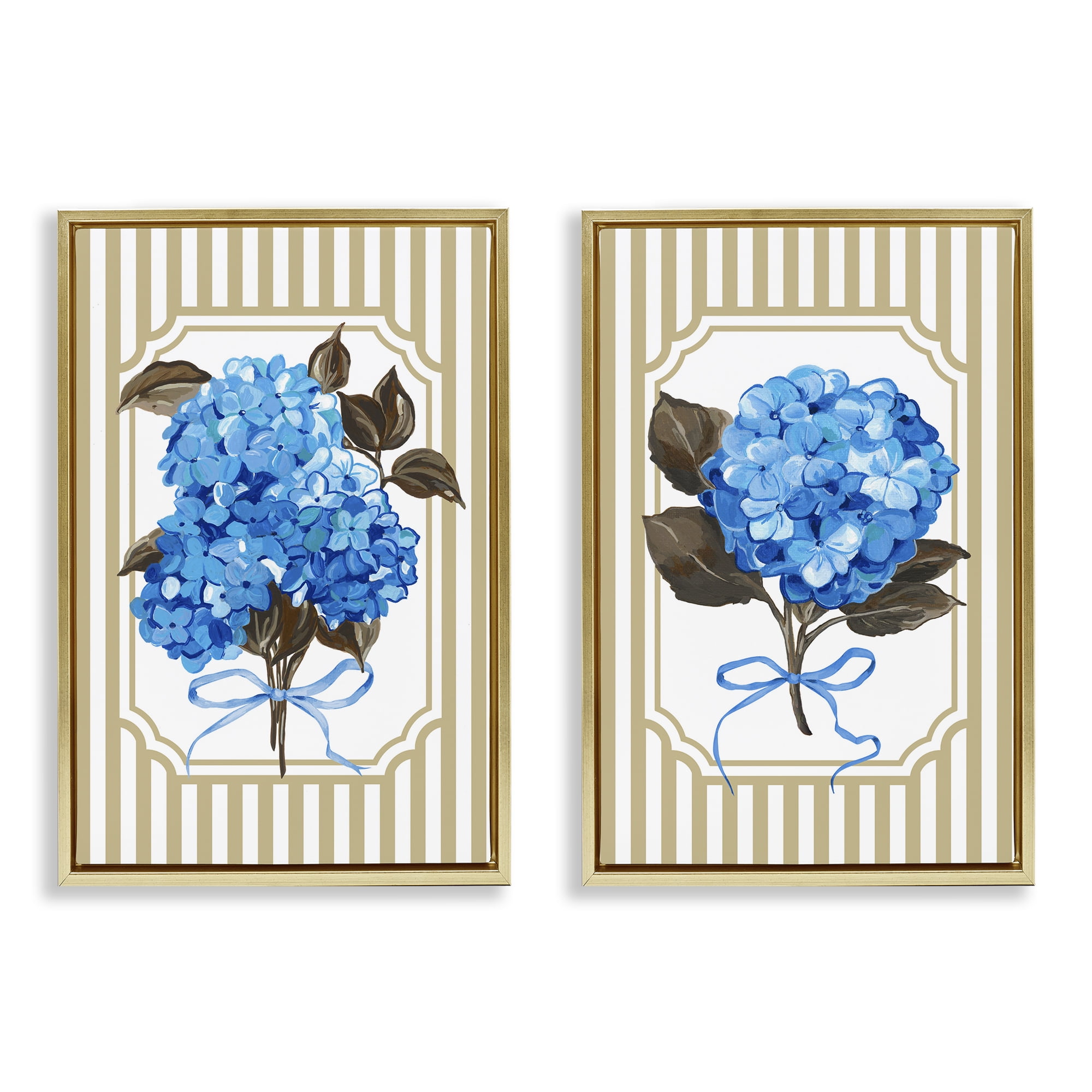 Hydrangea Bouquets with Bows 2 Piece Gold Framed Floater Canvas Set, design by Adonna Ebrahimi