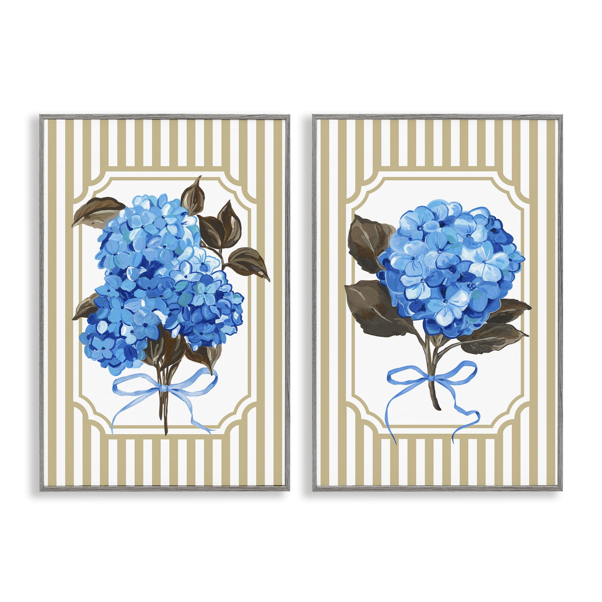 Hydrangea Bouquets with Bows 2 Piece Gray Framed Giclee Art Set, design by Adonna Ebrahimi