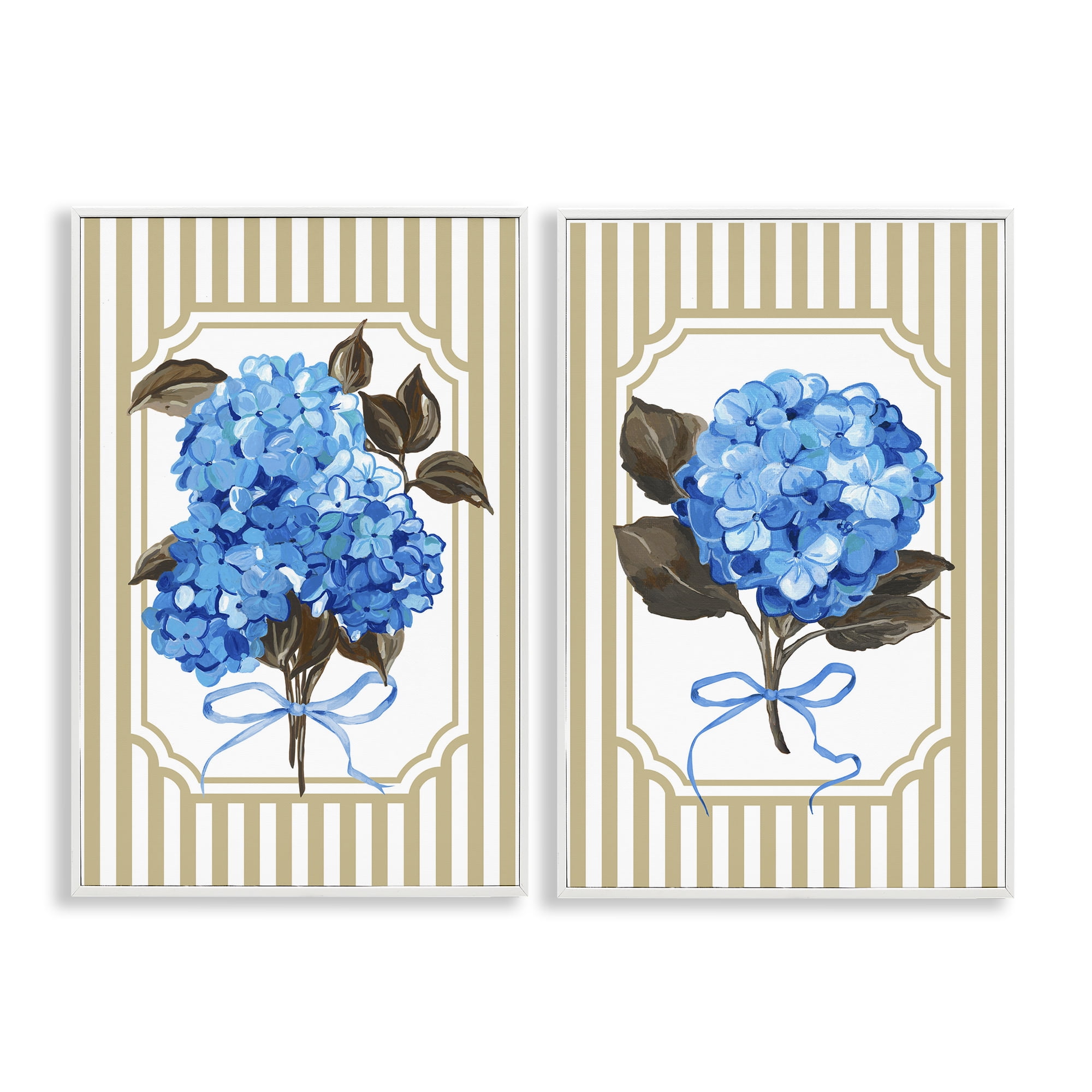Hydrangea Bouquets with Bows 2 Piece White Framed Giclee Art Set, design by Adonna Ebrahimi