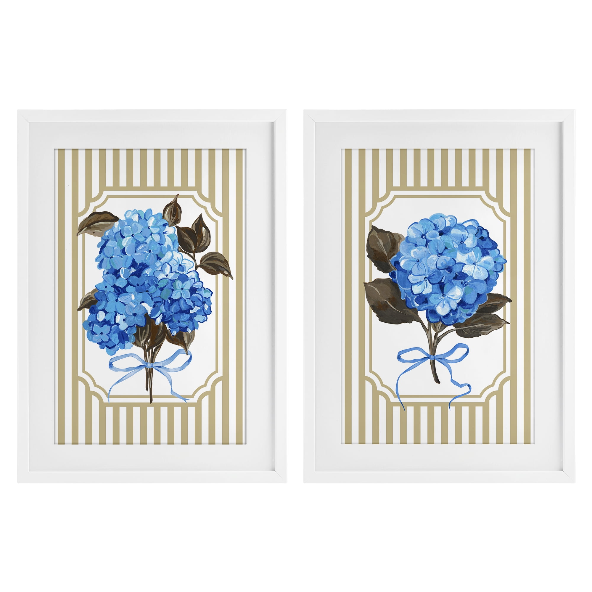 Hydrangea Bouquets with Bows 2 Piece White Framed Print Under Glass Set, design by Adonna Ebrahimi