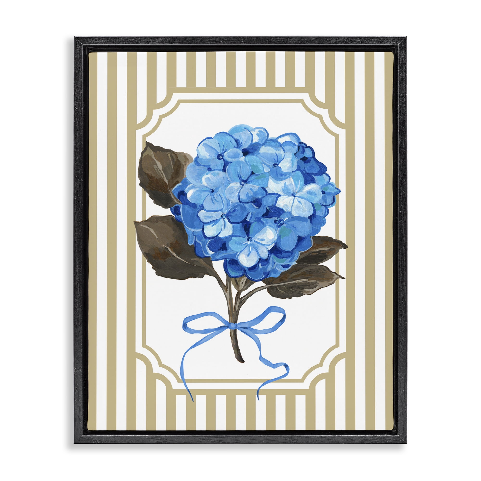 Hydrangea Bundle with Bow Black Framed Floater Canvas Wall Art, design by Adonna Ebrahimi