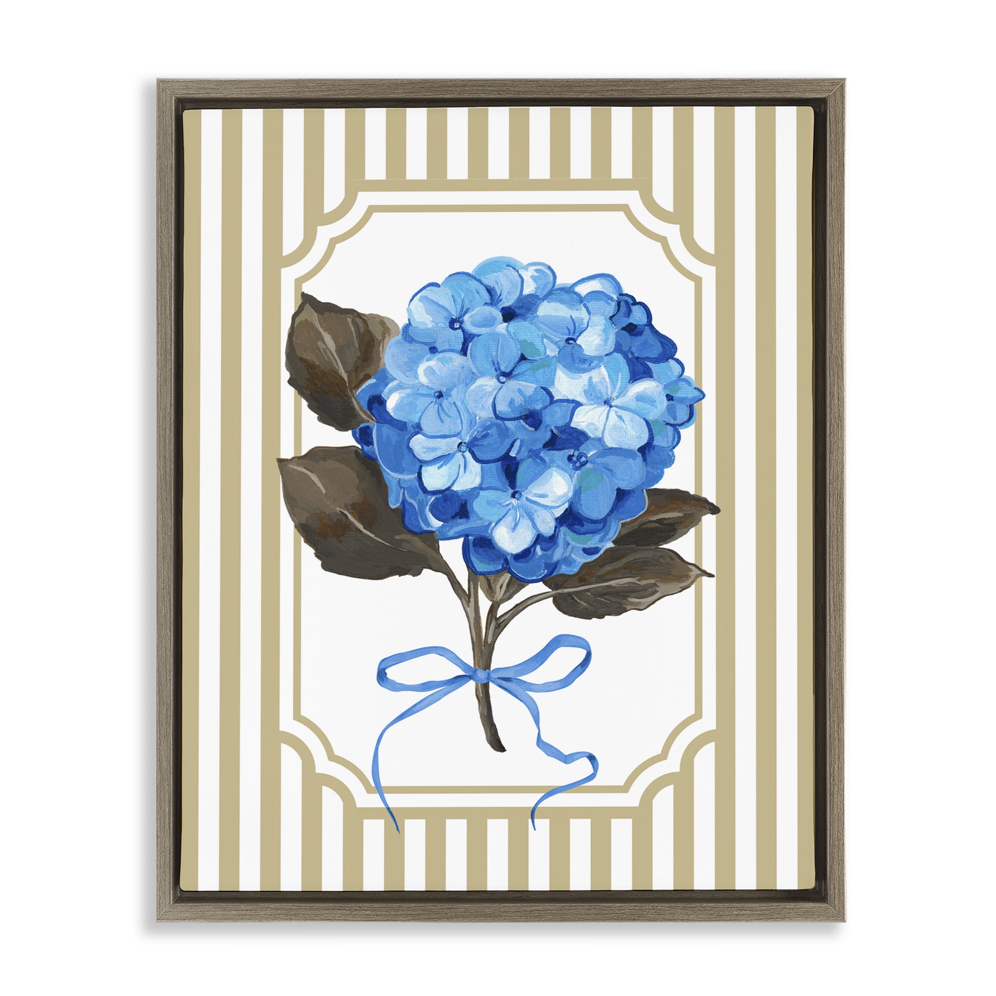 Hydrangea Bundle with Bow Brown Framed Floater Canvas Wall Art, design by Adonna Ebrahimi