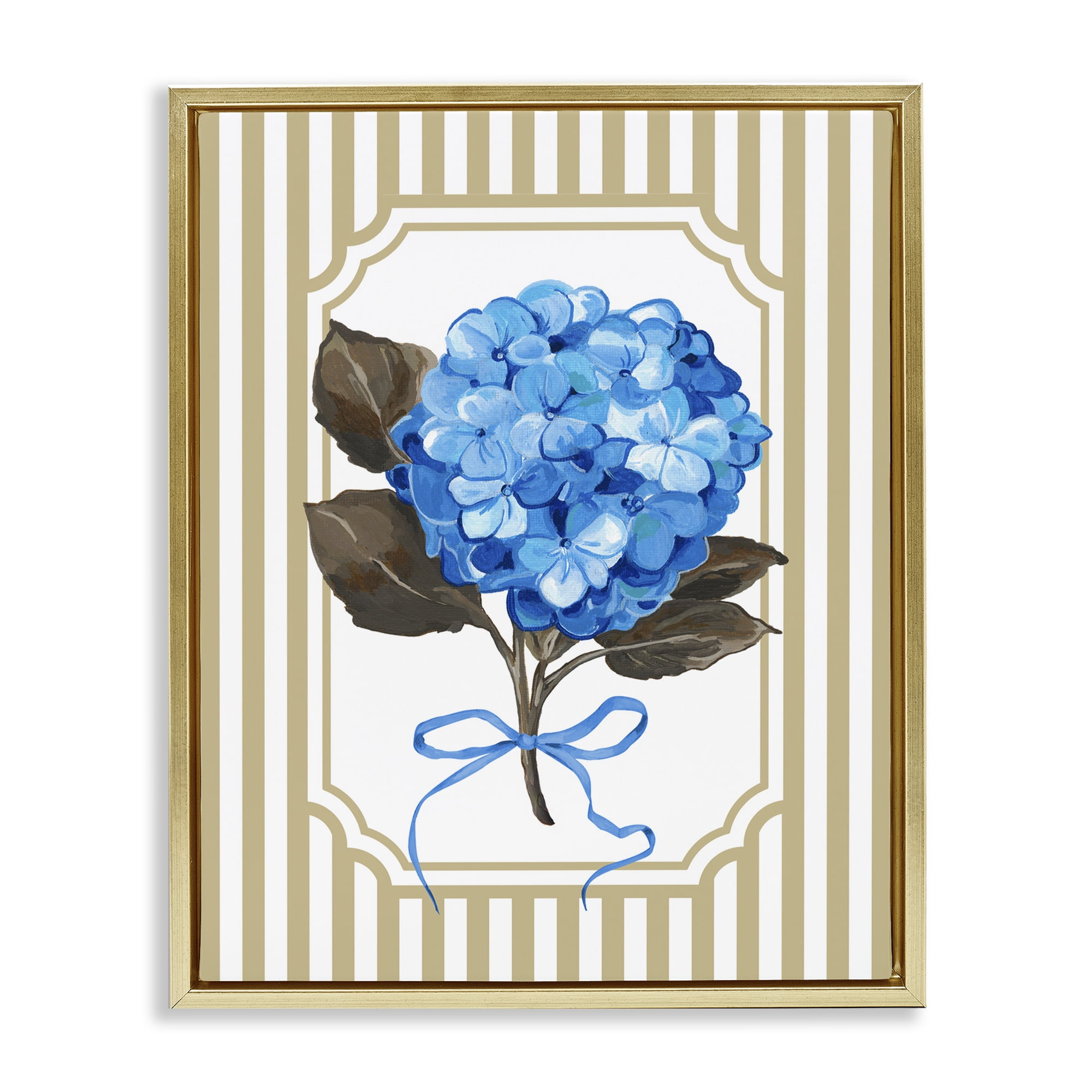 Hydrangea Bundle with Bow Gold Framed Floater Canvas Wall Art, design by Adonna Ebrahimi