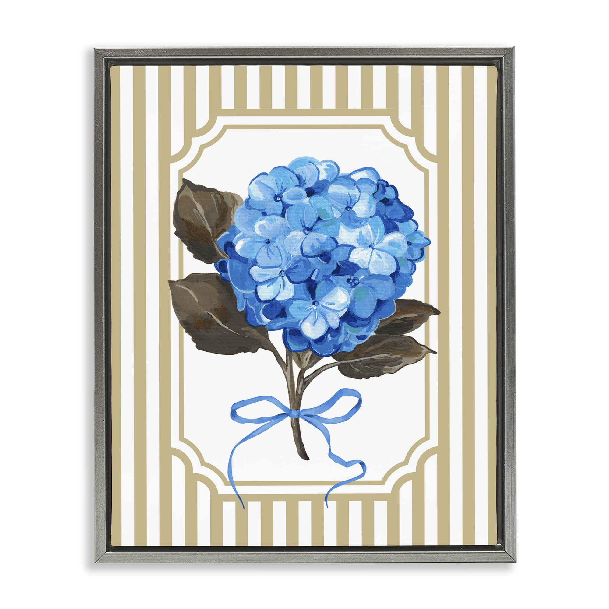 Hydrangea Bundle with Bow Gray Framed Floater Canvas Wall Art, design by Adonna Ebrahimi