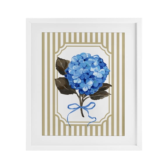 Hydrangea Bundle with Bow White Framed Print Under Glass, design by Adonna Ebrahimi