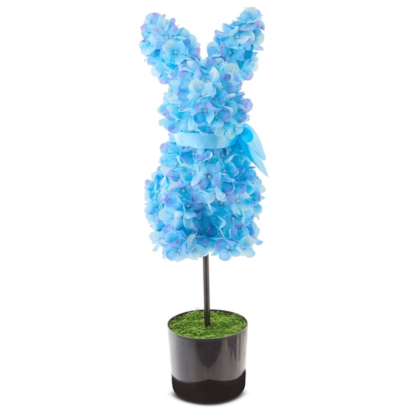 Hydrangea Bunny Topiary, Blue, 27", Easter Bunny Topiary