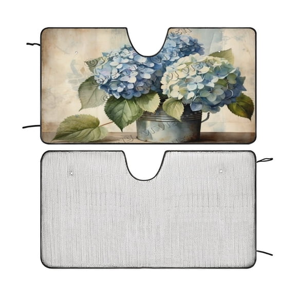 Hydrangea Car Windshield Sun Shade Universal Fit Car Front Window for Trucks SUV Van Sunshade Visor Auto Vehicle Shield Reflector Blocking Screen Cover 51"x28"