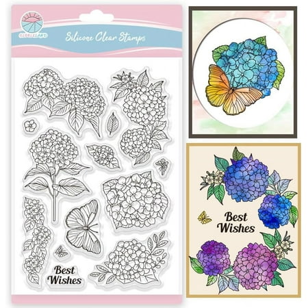 Hydrangea Clear Stamps Flowers Butterfly Silicone Clear Stamp Seals Transparent Stamps