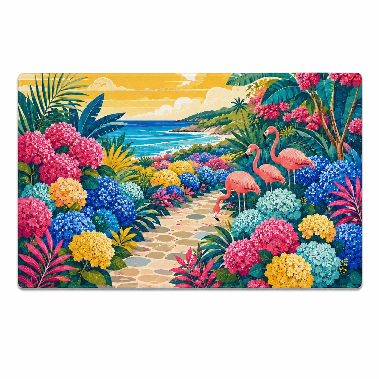 Hydrangea Coast Flamingo Rectangle Rug for Family Room Tropical Spring ...