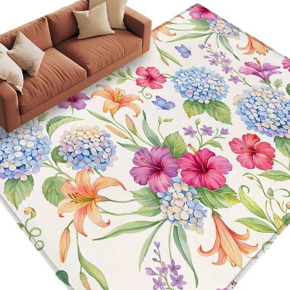 Hydrangea Colorful Area Rug 8x10 Washable Rug Non Slip Farmhouse Elegant Floral Botanical Large Area Rug Soft Stainresistant Indoor Carpet for Living Room Bedroom Home Office Dining Room Nursery