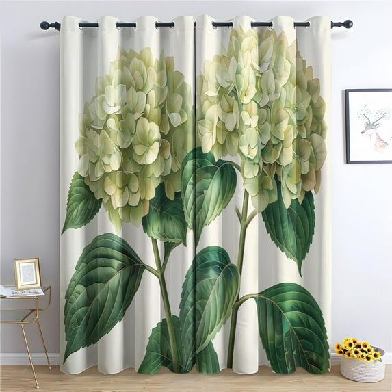 Hydrangea Curtains, Floral Blackout Curtains For Bedroom Living Room Home Decor, Flower Patterned Grommet Drapes 52"W x 90"L