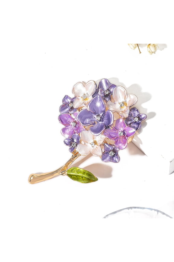 Hydrangea Enamel Pins Alloy Rhinestone Brooches for Backpack Clothes Medium Orchid 53x35mm