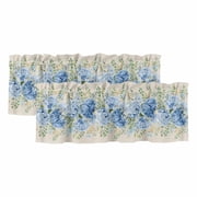 Hydrangea Eucalyptus Valances for Windows, Decorative Rod Pocket Window Valance Curtains, Summer Botanical Vintage Beige Short Curtain Drapes for Kitchen/Bathroom/Living Room, 2 Panels, 42" W x 12" L