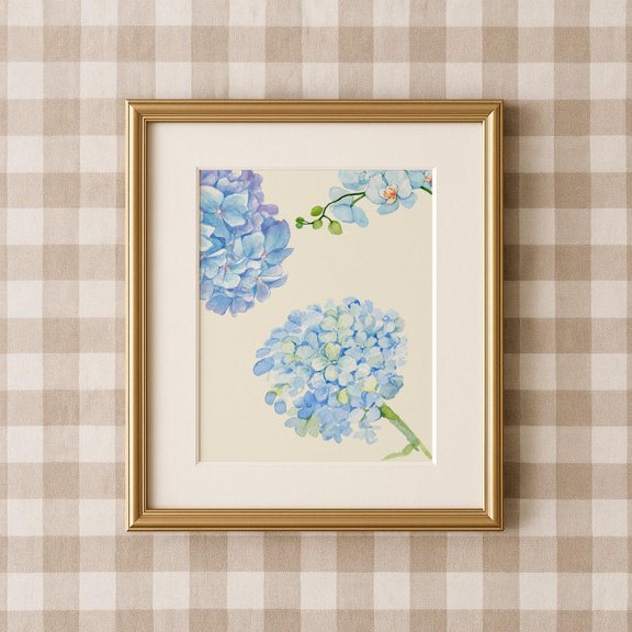 Hydrangea Floral Vintage English Garden Cottage Vertical Portrait Wall Art Print, Botanical Bedroom And Living Room Decor
