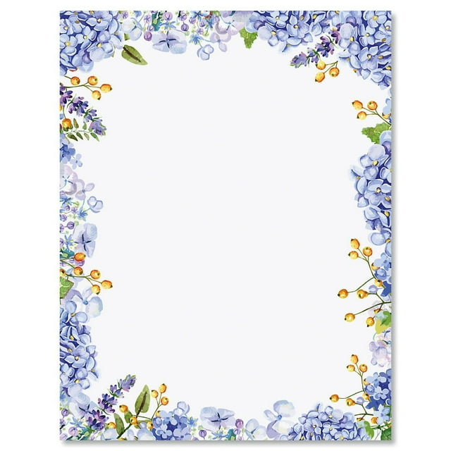 Hydrangea Florals Easter Letter Papers - Set of 25 spring stationery papers are 8 1/2" x 11", compatible computer paper, spring letterhead sheets great for Easter Flyers, Invitations, or Letters