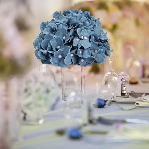 Hydrangea Flower Balls for Centerpieces - 12 PCS Artificial Floral Arrangement with Base, 8.27 Inch Diameter Fake Silk Kissing Ball for Wedding Table Home Party Decor - Dusty Blue