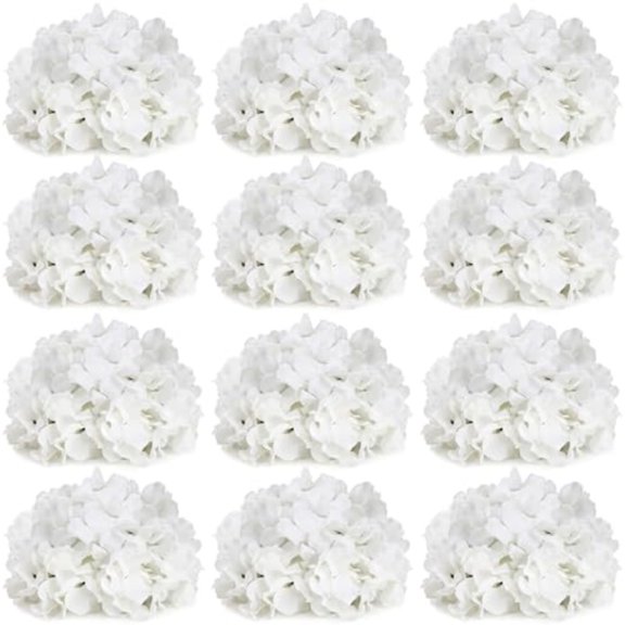 Hydrangea Flower Balls for Centerpieces - 12 PCS Artificial Floral Arrangement with Base 8 Inch Diameter Fake Silk Kissing Ball for Wedding Table Home Party Decor - White