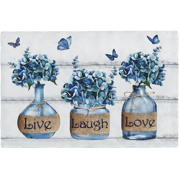 Hydrangea Flower Hydrangea Flower Placemats Set of 6 Farmhouse Blue Floral Table Mats Washable Place mats for Home Party Indoor Kitchen Dining Table Decoration 12x18 Inch