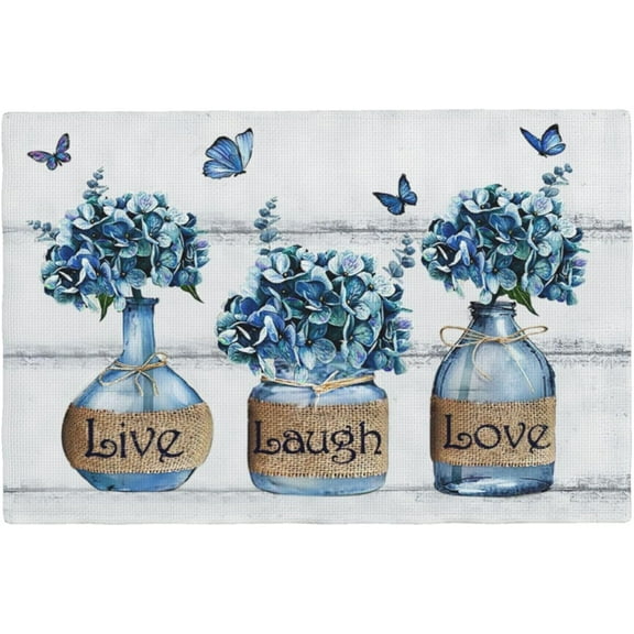 Hydrangea Flower Hydrangea Flower Placemats Set of 6 Farmhouse Blue Floral Table Mats Washable Place mats for Home Party Indoor Kitchen Dining Table Decoration 12x18 Inch