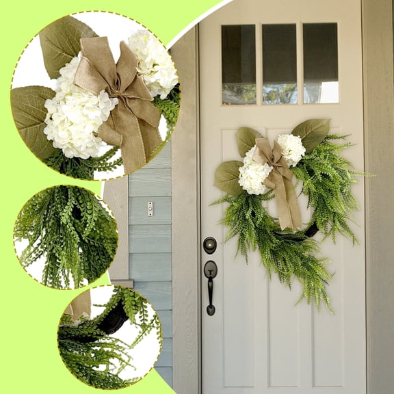 Hydrangea Flower Wreath, Rustic Style, 24X14 Inch With Artificial Flowers - Farmhouse Home Decor - For Indoor Outdoor Hanging, Front Door, Wedding, Party Decoration